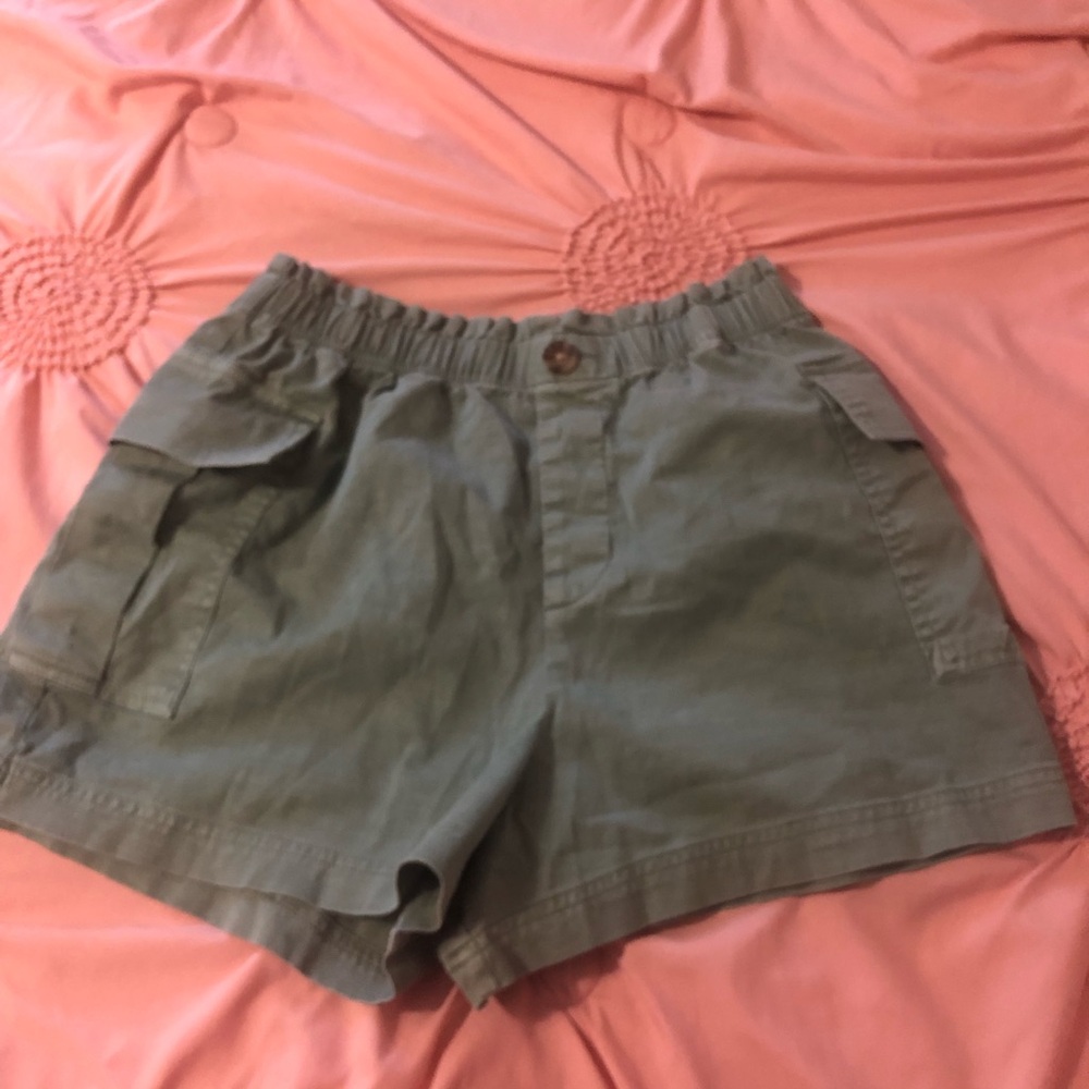 green high waisted utility shorts